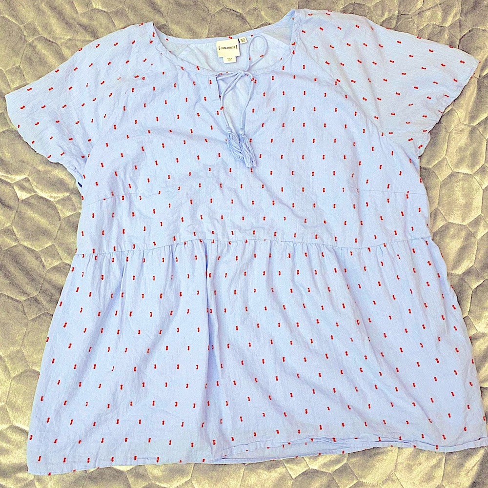 ✨Boho Peplum Powder Blue w/ Coral-ish Stitches✨
